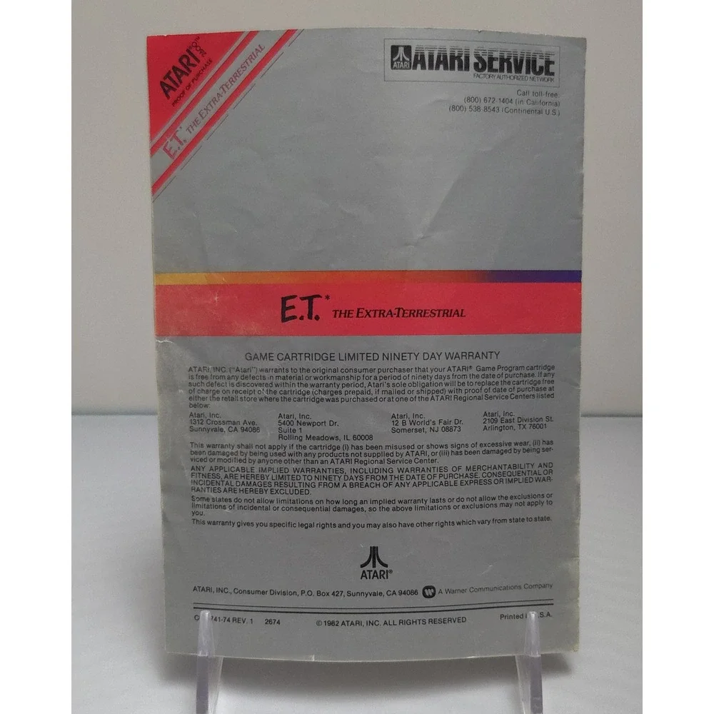 E.T. The Extra-Terrestrial (1982 Atari 2600) Cartridge & Manual - Tested & Works